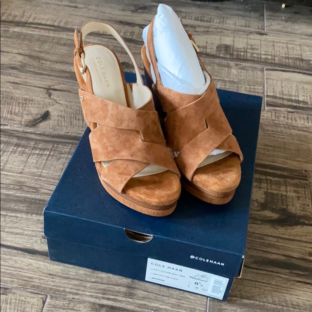 Cognac suede Cole Haan wedges